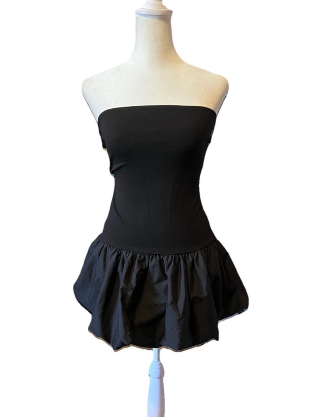Good Luck Gem Black Drop Waist Bubble Hem Strapless Dress Whimsigoth Women’s S